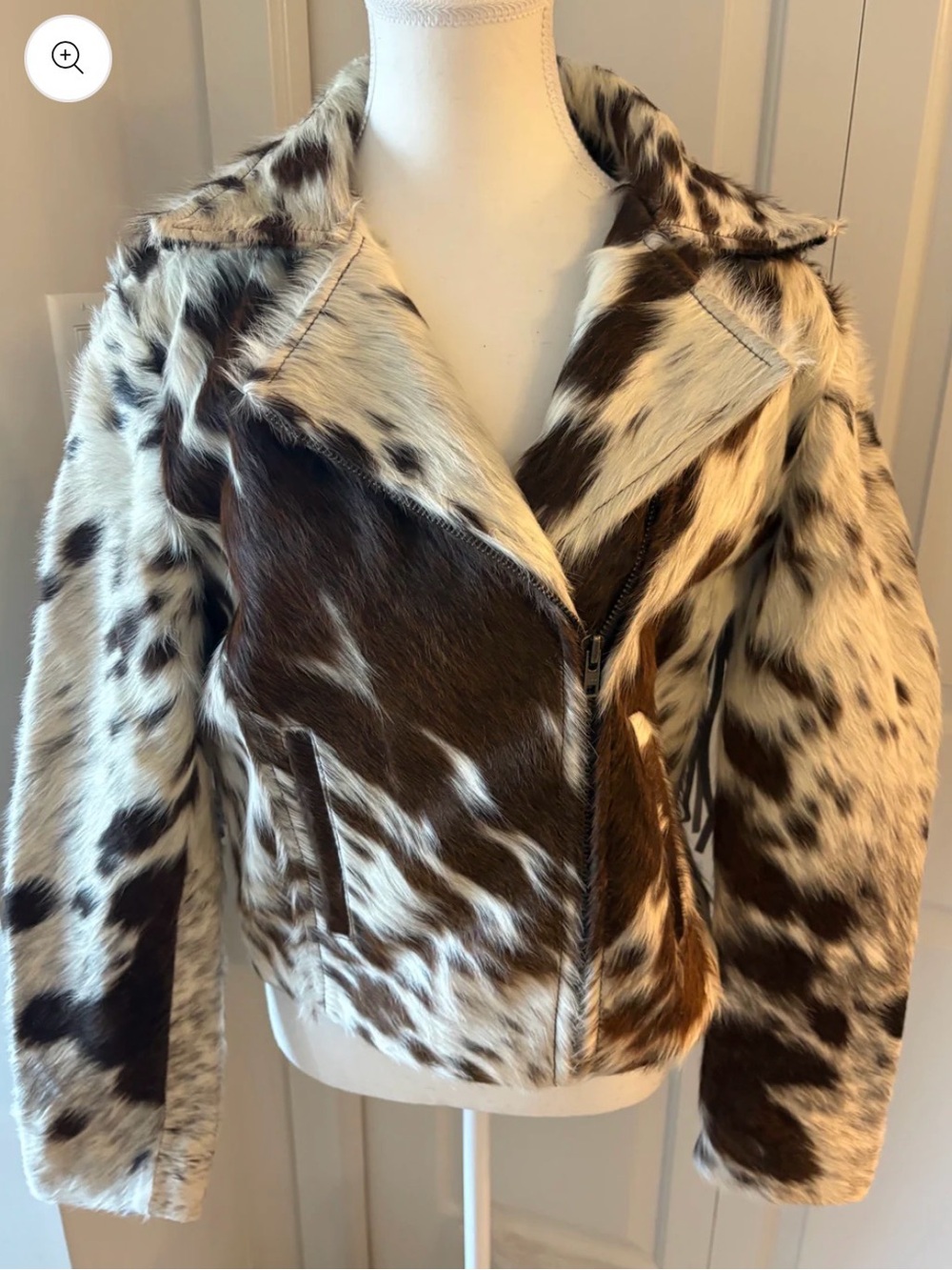 Cowhide Moto Jacket - Brown & White medium new fringe western rodeo